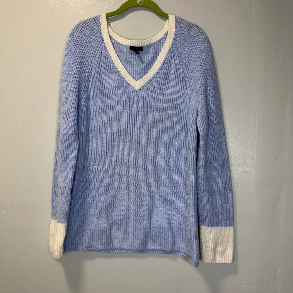 Talbots Blue Heathered V-Neck‎ Cotton Blend Ribbed Sweater Womens Medium